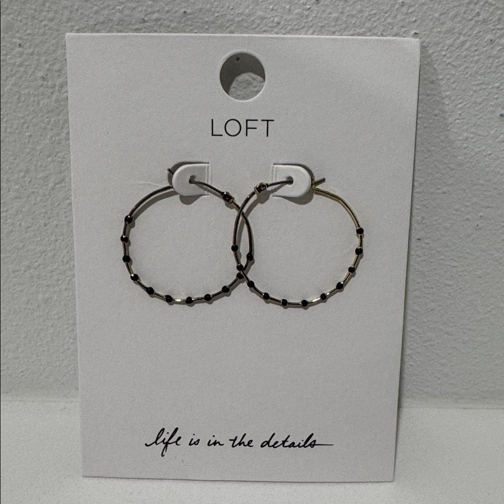 LOFT Black Onyx beaded hoops NWT